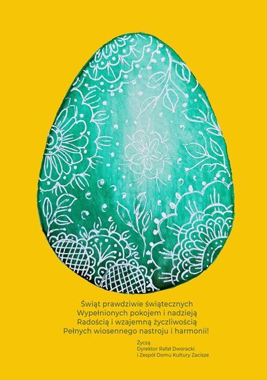 Kartka świąteczna: zielone jajo na żółtym tle
