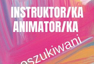 Barwna grafika z napisem: Instruktor/ka Animator/ka poszukiwani