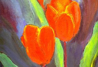 Praca przedstawiająca trzy tulipany