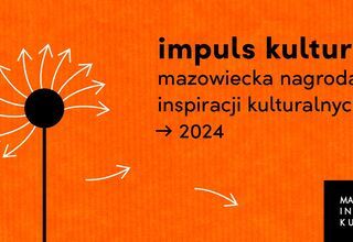 Pomarańczowa grafika z napisem impuls kultury mazowiecka nagroda