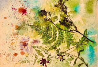 Zdjęcie: Akwarelowa kompozycja z suszonymi kwiatami i roślinami