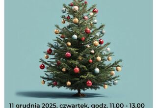 Plakat: Kolorowa choinka na niebieskim tle