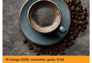 Plakat: Na żółtym tle filiżanka kawy.