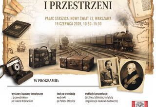 Plakat XVI Warszawskiego Pikniku Archiwalnego, zdjęcie portretowe mężczyzny, walizki