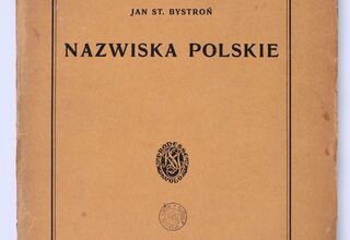 Zdjęcie okładki starej książki Nazwiska Polskie, foto: https://onebid.pl/pl/ksiazki-i-starodruki-bystron-jan-st-nazwiska-polskie-lwow-1927/2135521