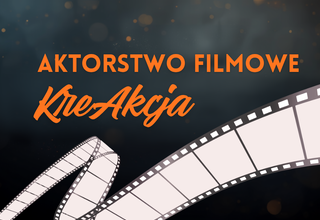 Grafika: Aktorstwo Filmowe Kreakcaj, fragment białej taśmy filmowej na szarym tle