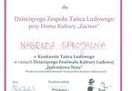 Nagroda specjalna dla Dziecięcego Zespołu Tańca Ludowego