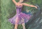 Obraz baletnicy w fioletowej sukience.