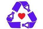 Serce w środku znaku recyklingu.