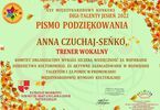 Dyplom z podziękowaniami dla Anny Czuchaj-Seńko, instruktorki Julii Górskiej utrzymany w zielono-brązowo-żółtej kolorystyce