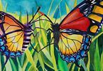 Kolorowe motyle w trawie, praca w ramach wystawy Baśniowe Światy