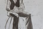 Rysunek, profil siedzącego mężczyzny