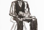 Rysunek, mężczyzna w eleganckim stroju na krześle
