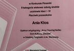 Dyplom za zajęcie II miejsca dla Ani Kłos