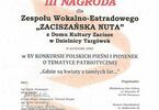 Dyplom za zajęcie III miejsca dla Zaciszańskiej Nuty