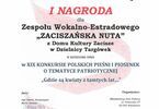 Dyplom za zajęcie I miejsca dla Zaciszańskiej Nuty