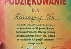 Dyplom - Podziękowanie dla Katarzyny Olk za przygotowanie do Konkursu Music Summer Time
