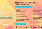 Grafika: Przystanek plaża zapraszamy na Bardowskiego, harmonogram działań, udział bezpłatny, na dole logotypy partnerów, tło pomarańczowe