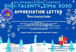 List z podziękowaniami dla Anny-Czuchaj Seńko. Szczegóły konkursu opisane w artykule.