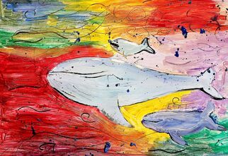 Praca prezentująca rybę na kolorowym tle