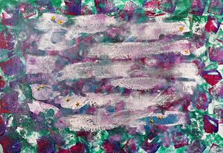 Obraz prezentuje ekspresjonizm abstrakcyjny utrzymany w kolorach od fioletu po zieleń