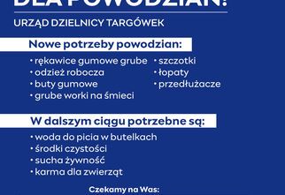 Granatowa grafika: zbiórka dla powodzian