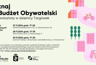 Grafika beżowo - różowa, poznaj budżet obywatelski