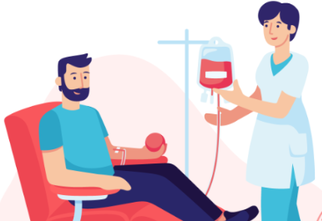 Grafika: Pielęgniarka i pacjent na fotelu oddający krew