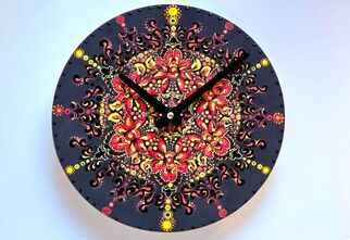 Zdjęcie: kolorowy, tarczowy zegar ścienny wykonany w technice dot painting