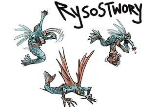 Grafika: Rysostwory, trzy fruwające postacie