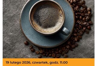 Plakat: Na żółtym tle filiżanka kawy.