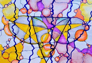 Zdjęcie: rysunek neurograficzny z dominującym kolorem różowym i fioletowym, z żółtymi akcentami