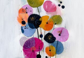 Zdjęcie: kolorowe kwiaty o płaskich kielichach na jasnym tle malowane techniką akrylową