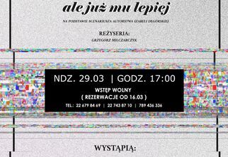Zdjęcie: Plakat Mąż Zmarł, ale już mu lepiej 29 marca 2026, godz.17.00, szara grafika z czarną czcionką, na wzór nekrologu