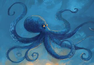 Zdjęcie: grafika przedstawiająca ośmiornicę w granatowym kolorze na niebieskim tle