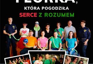Plakat: Teatr na Straży zaprasza na spektakl Florka, kolaż zdjęć grupowych z kobietami i mężczyznami w kolorowych strojach