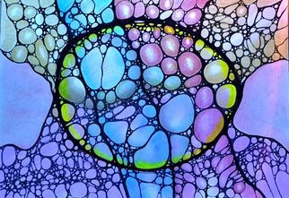 Zdjęcie: rysunek neurograficzny w różnych kolorach: niebieskim, fioletowym, różowy i zielonym z wyraźniejszymi, grubszymi liniami pośrodku w czarnym kolorze