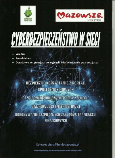 Plakat promujący wykłady online o cyberbezpieczeństwie