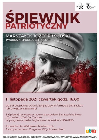 Plakat z wizerunkiem Józefa Piłsudskiego. Treść dostępna w informacji poniżej