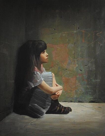 Obraz z dziewczynką siedzącą w rogu autorstwa Tadeusza Wolskiego.