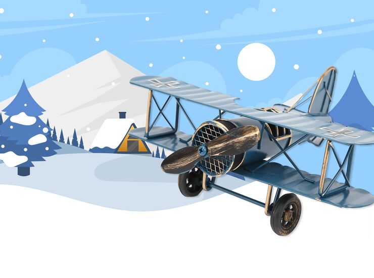 Grafika z zimowym krajobrazem i samolotem