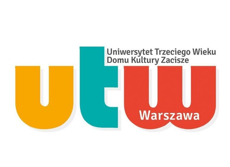 Logo UTW, U żółte, t niebieskie, W czerwone