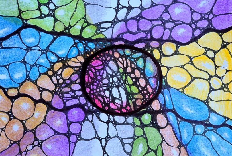 Zdjęcie: rysunek neurograficzny, kolorowe pola i linie
