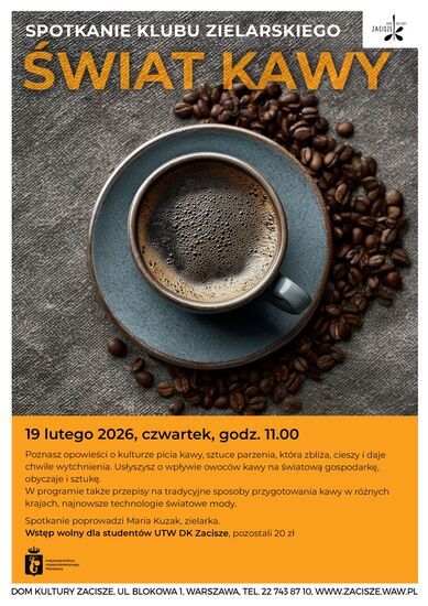 Plakat: Na żółtym tle filiżanka kawy.