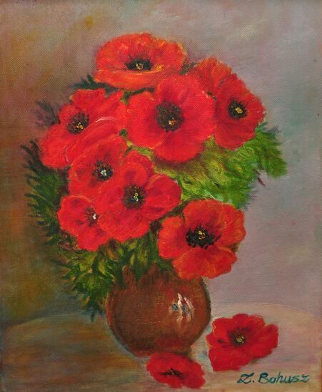 Obraz: W glinianie wazonie czerwone maki